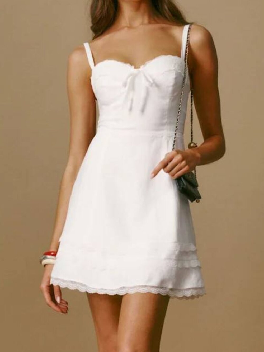 Reformation Arya Linen MiniDress White Lace Trim LWD Bridal Rehearsal 6